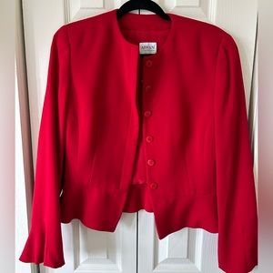 Armani Collezioni Sz 8 Brilliant Peplum Red Wool Gabardine Blazer *flawed jem